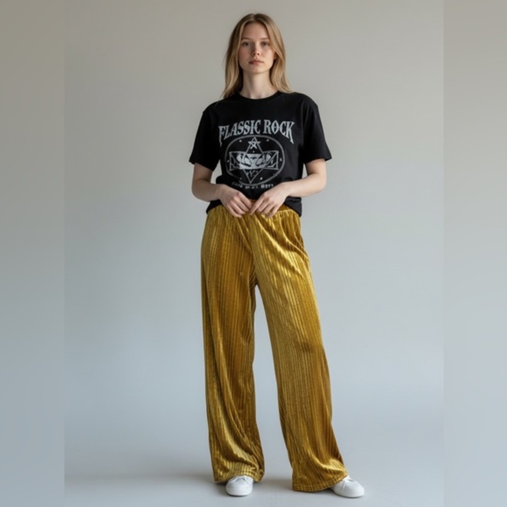 BP Urban Outfitters Gold Velvet Wide-Leg Pants Size Small